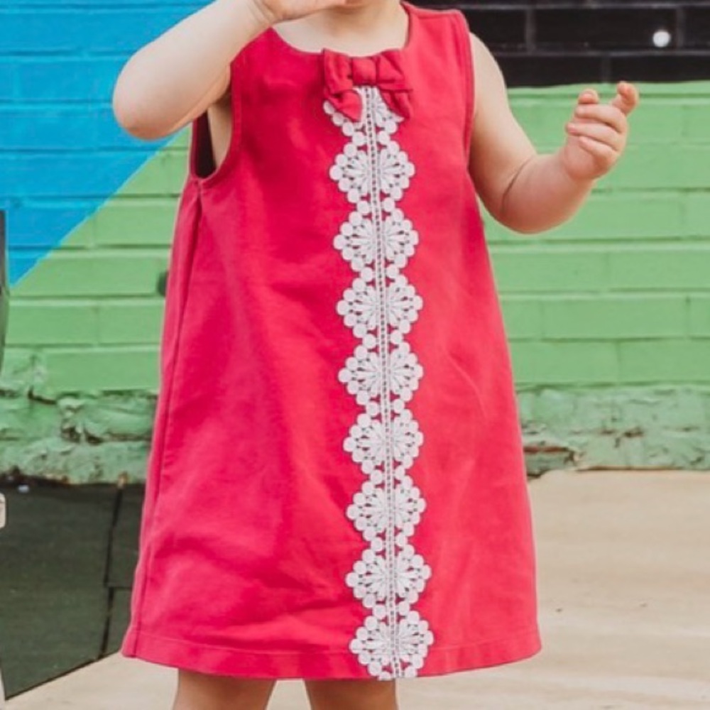Janie and Jack Pink Raspberry Dress with White Lace & Bow - 2